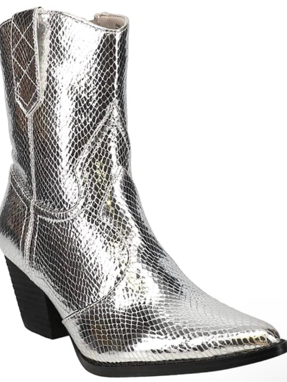 Metallic Silver Western-Style Ankle Bootie for Women